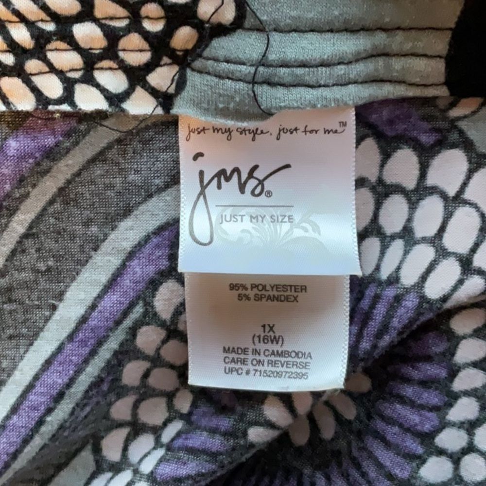 Just My Size Gray White Purple Black Magenta Graphic 3/4 Sleeve Blouse Women 1X - Picture 3 of 6